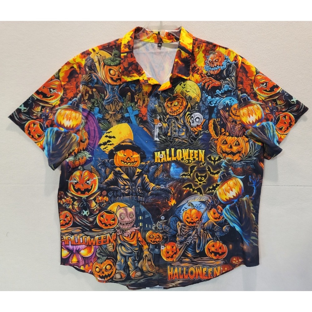 Halloween horror night shirt Very colorful nylon fabric size 3XL bats punkins